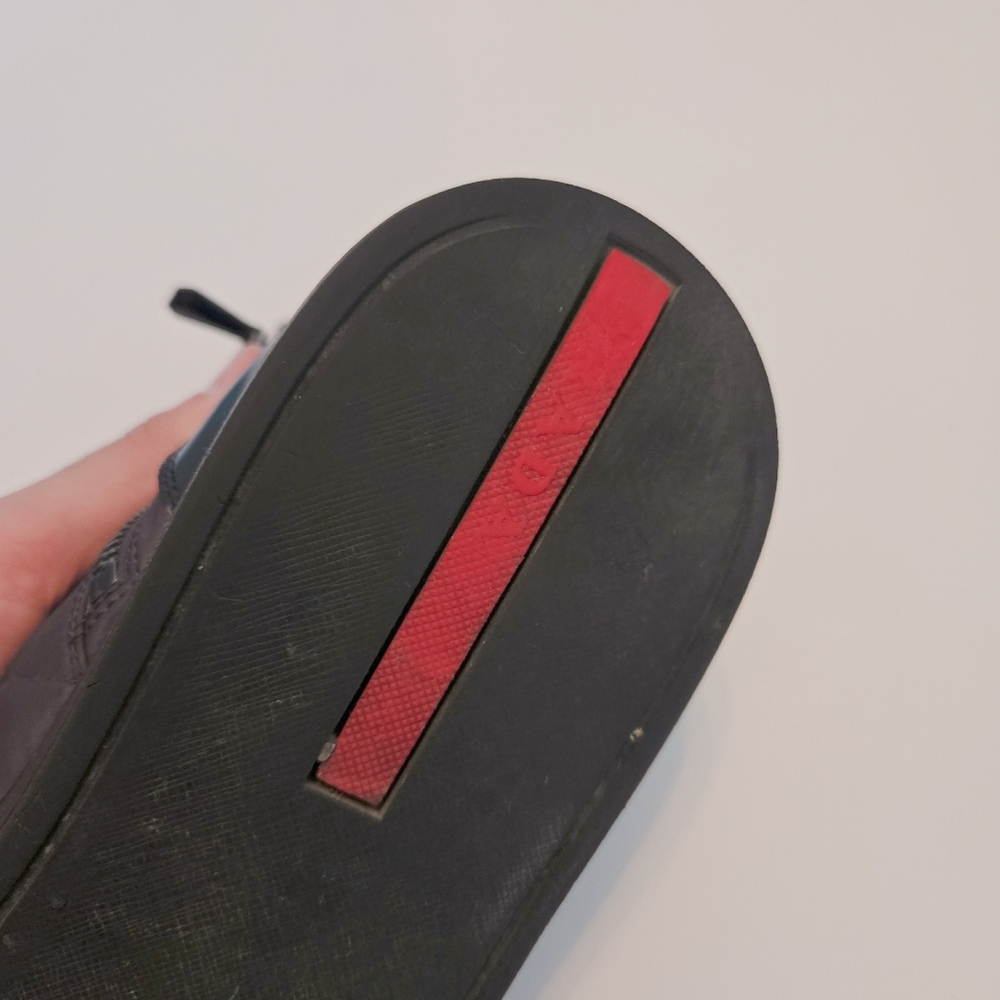 PRADA Mens High Top Nylon And Leather Red Stripe Luna Rosa Sport Style Sneaker - Picture 6 of 8